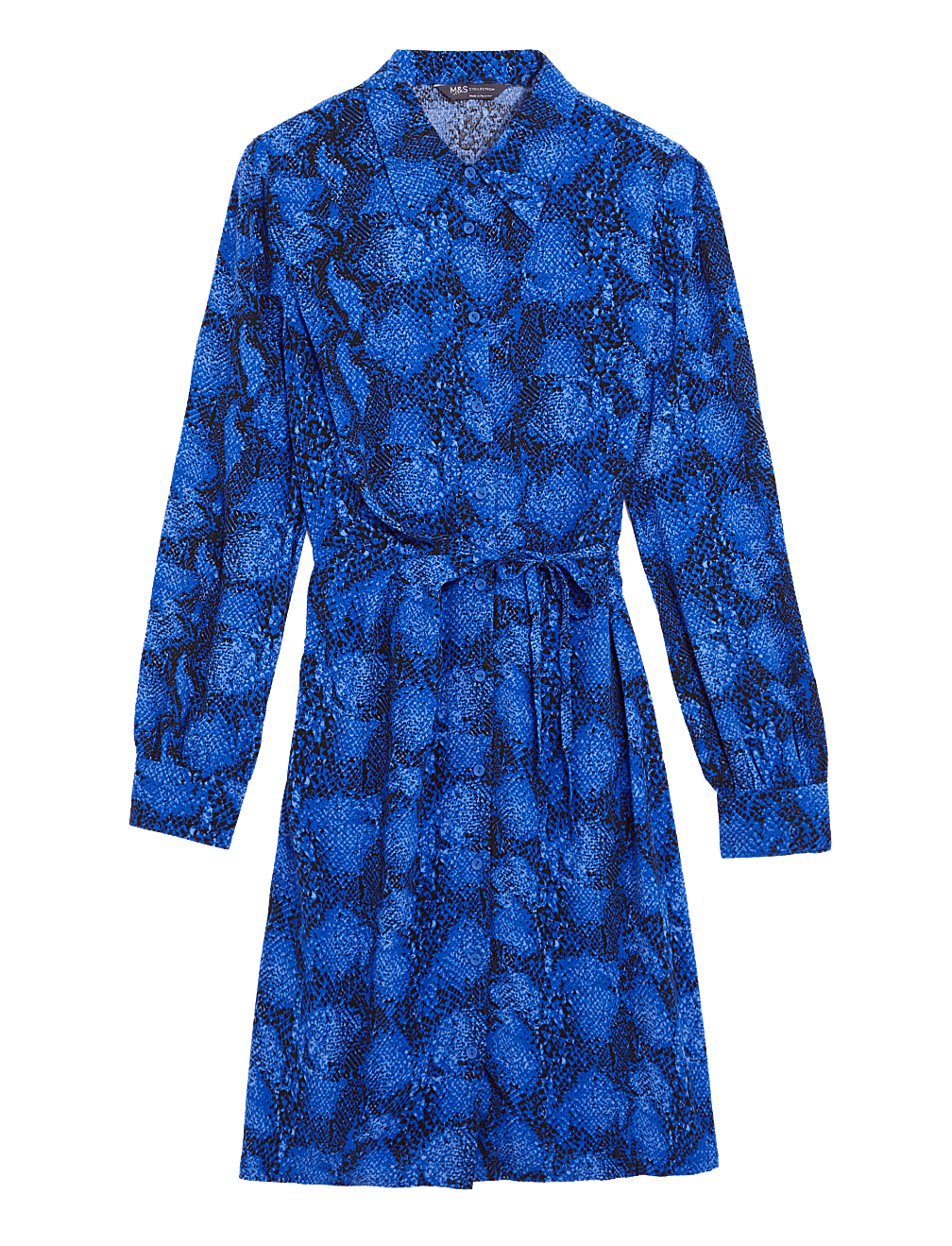 Snake Print Belted Knee Length Shirt Dress