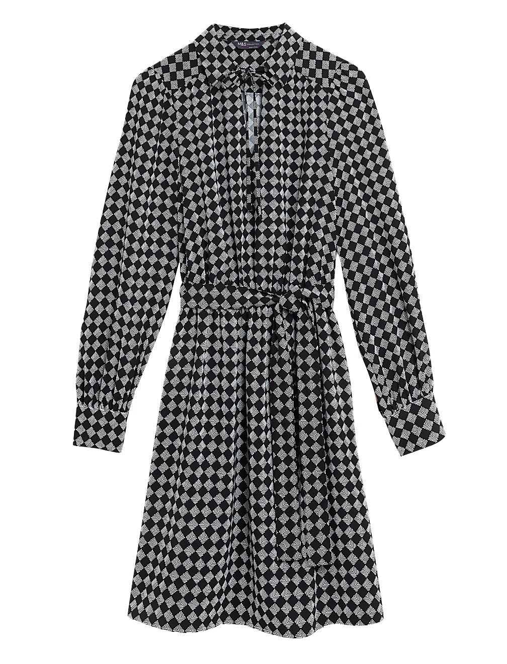 Checked Tie Neck Mini Waisted Dress