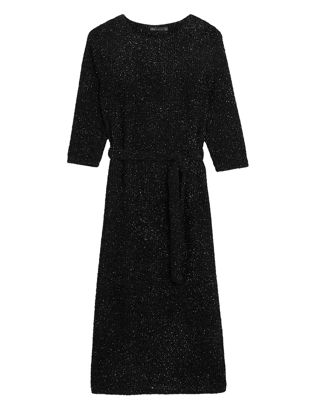 Jersey Tinsel Belted Midi Shift Dress