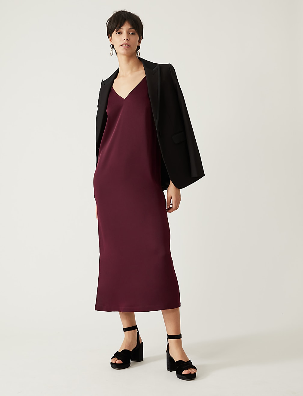 Velvet V-Neck Midi Slip Dress