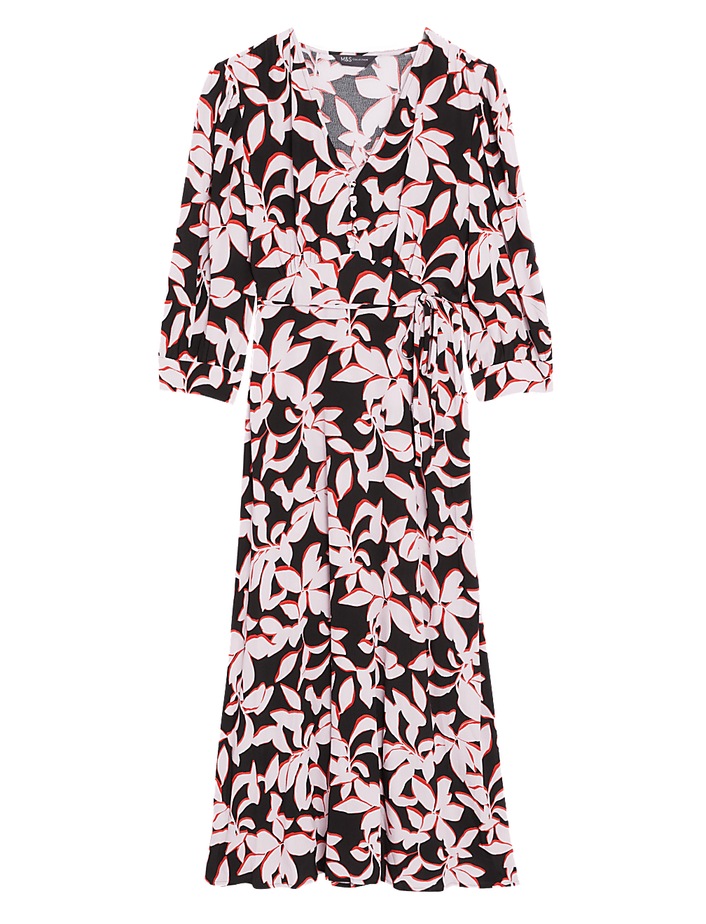 Floral V-Neck Tie Waist Midi Tea Dress