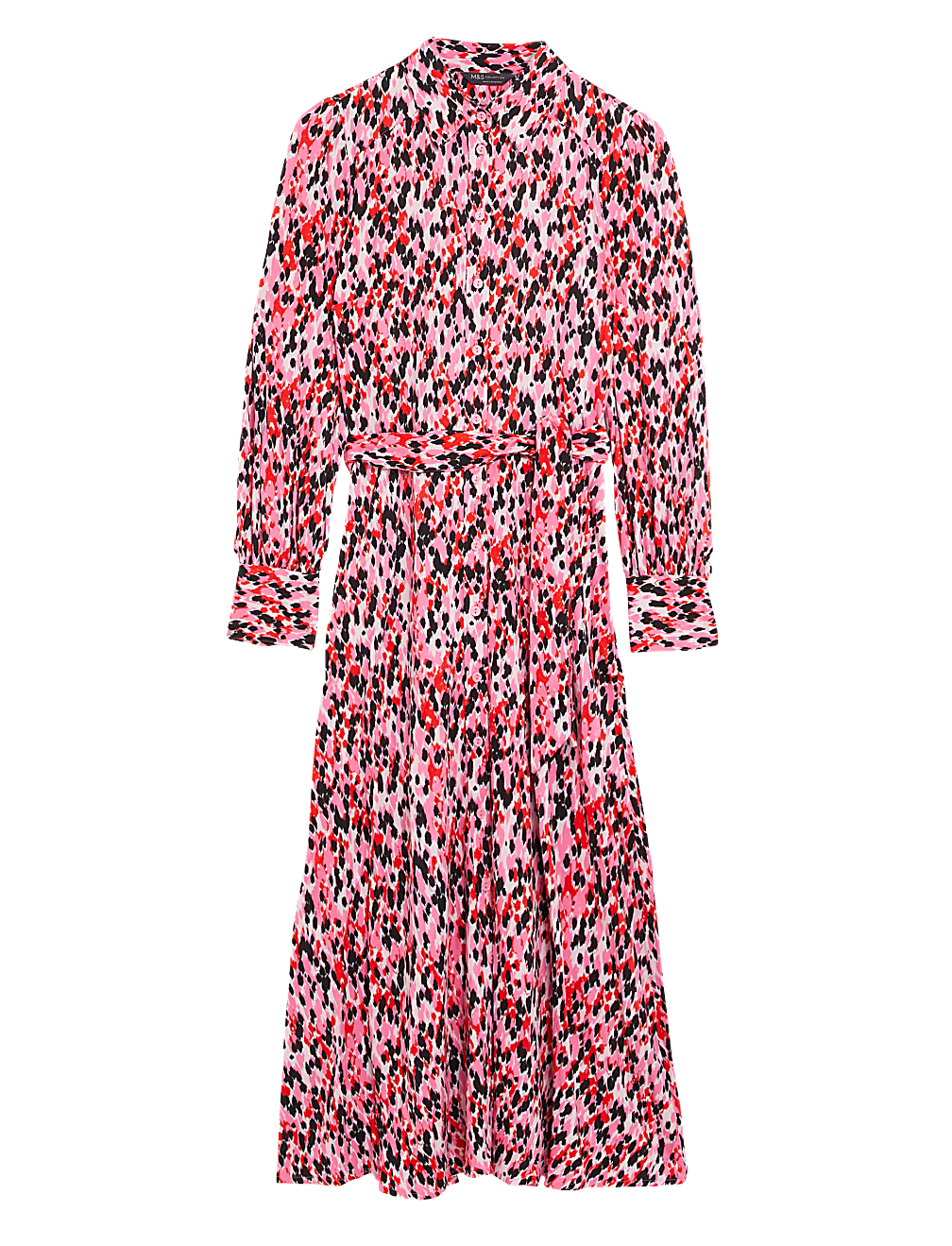 Animal Print Tie Waist Midi Shirt Dress