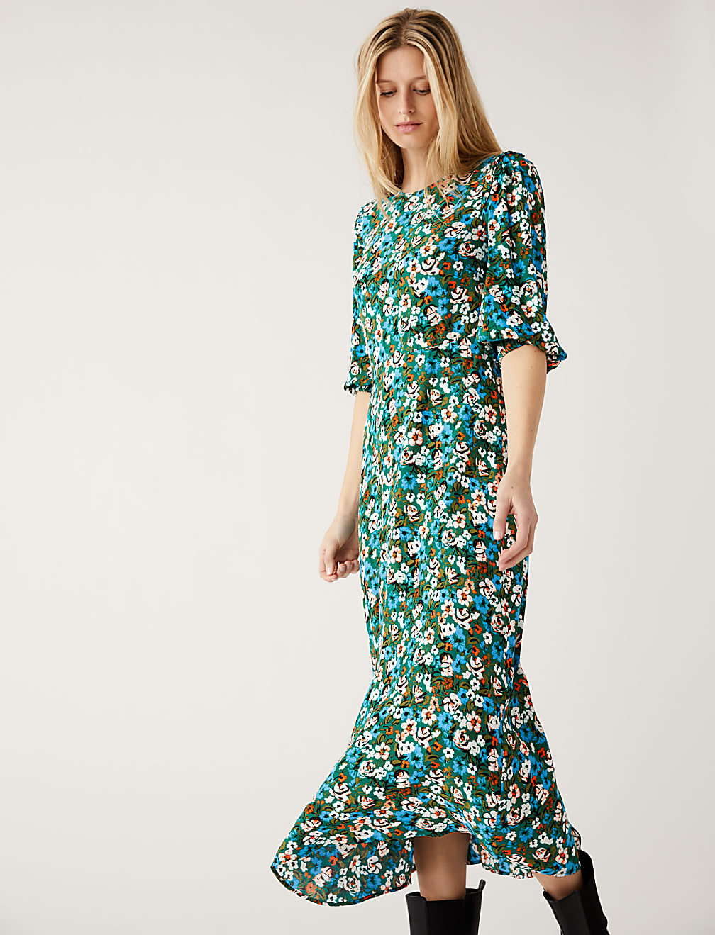 Floral Round Neck Midaxi Tea Dress