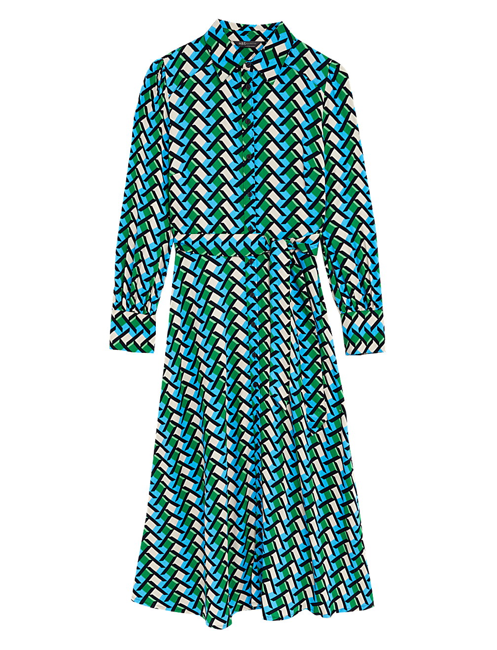 Geometric Belted Midi Shirt Dress
