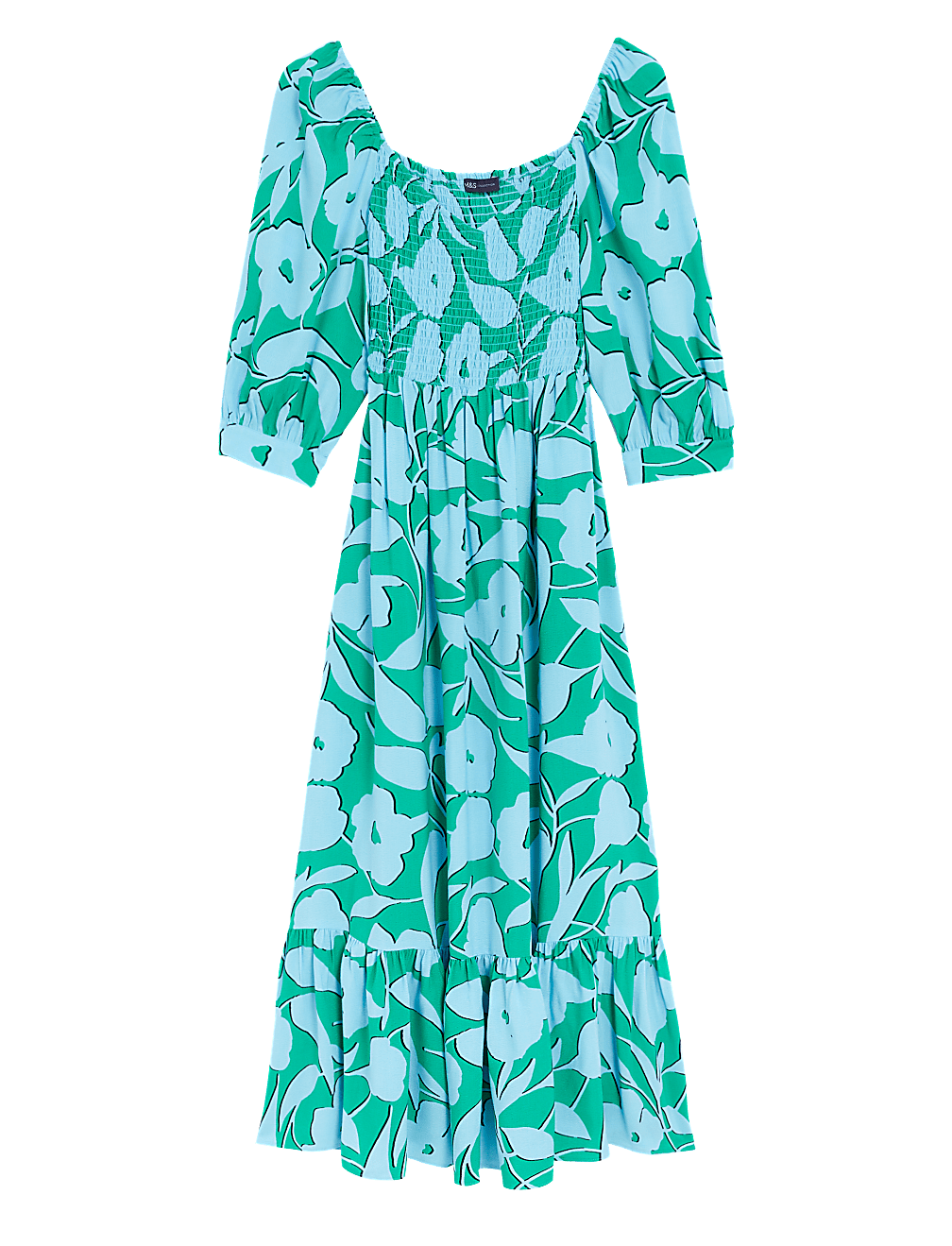Floral Square Neck Midi Smock Dress