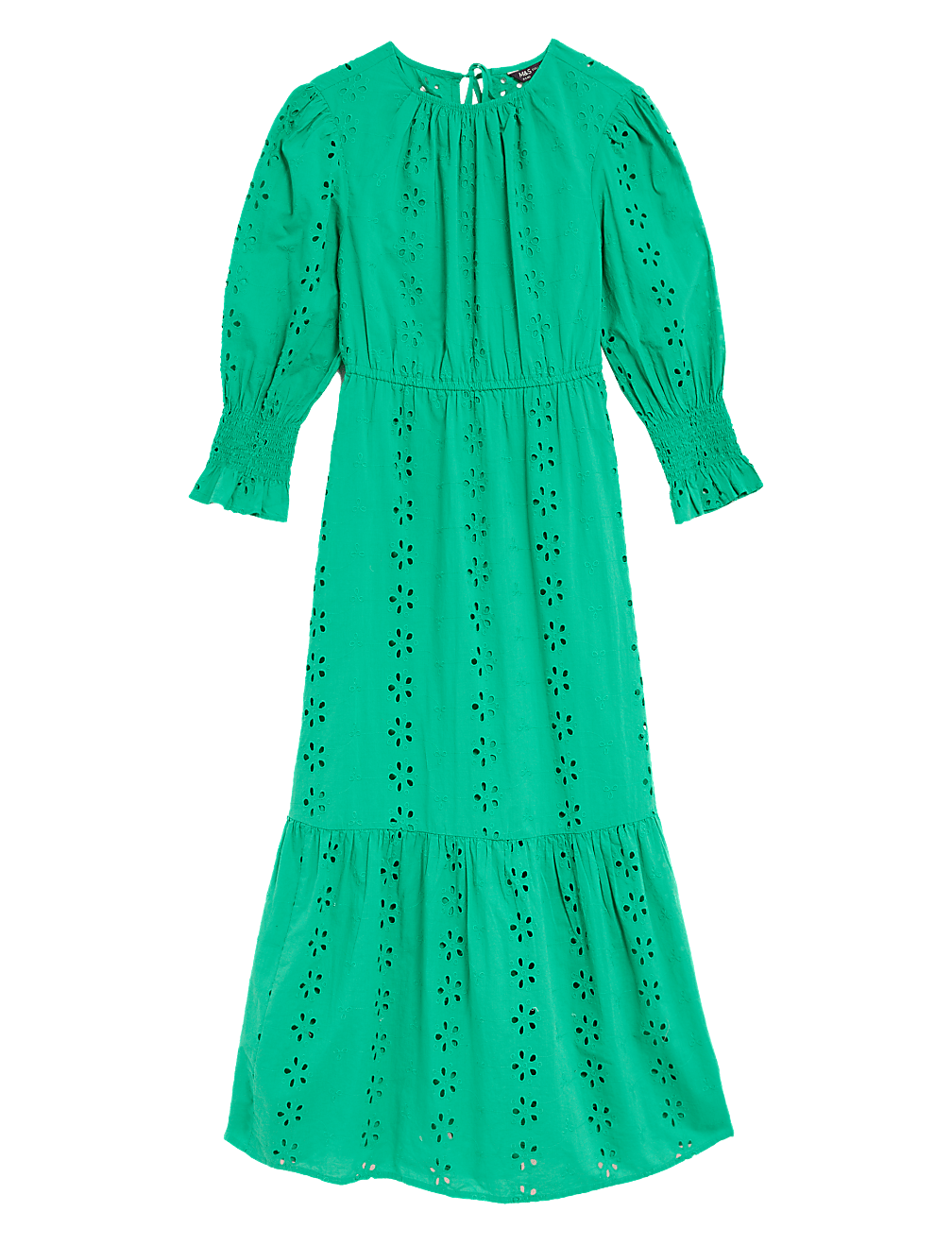 Pure Cotton Broderie Midi Waisted Dress