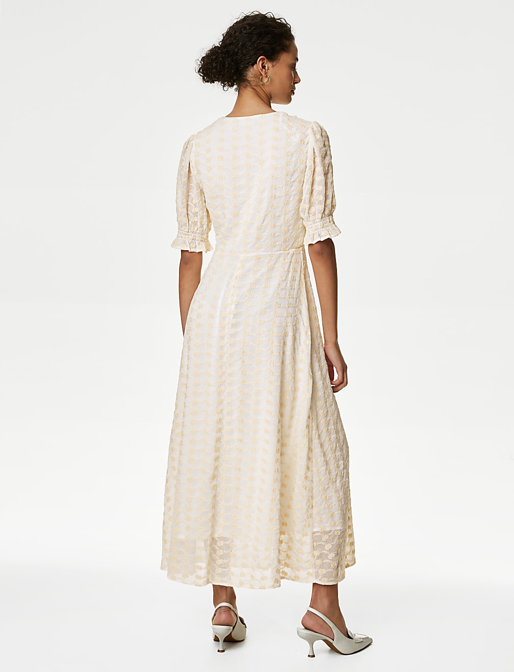 Embroidered V-Neck Midi Tea Dress