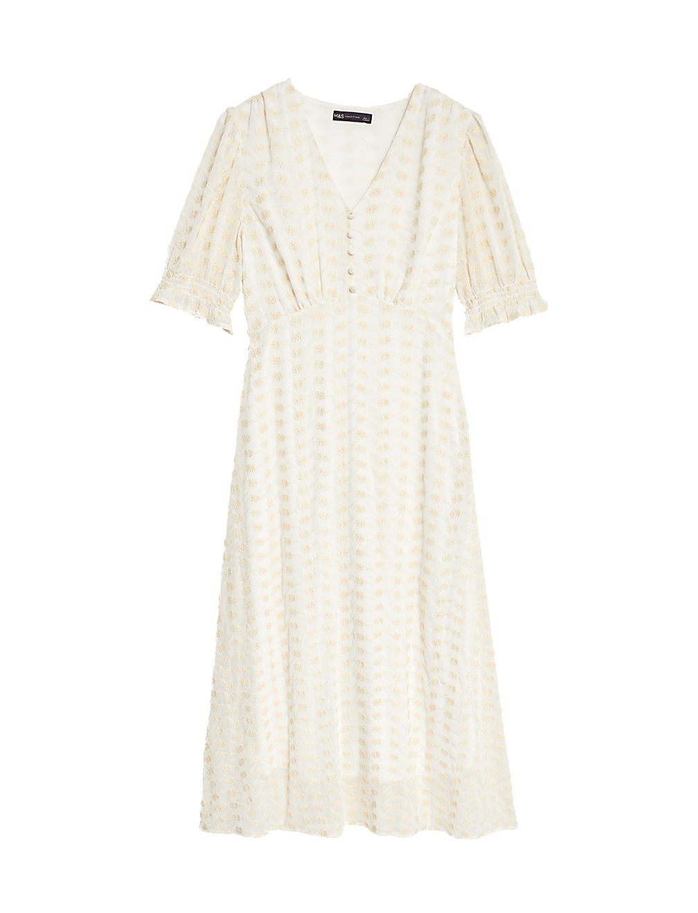 Embroidered V-Neck Midi Tea Dress