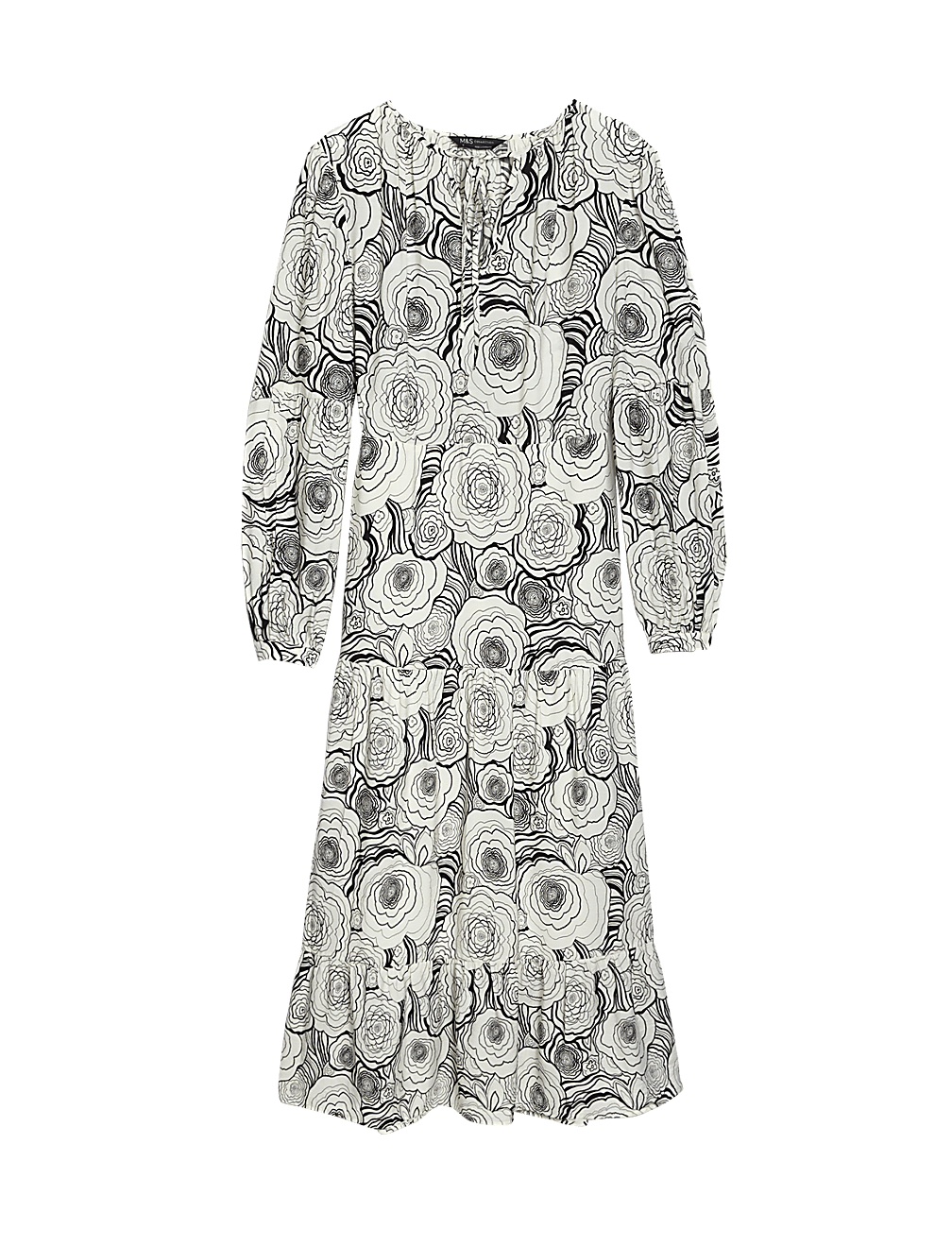 Floral Tie Neck Midaxi Relaxed Tiered Dress