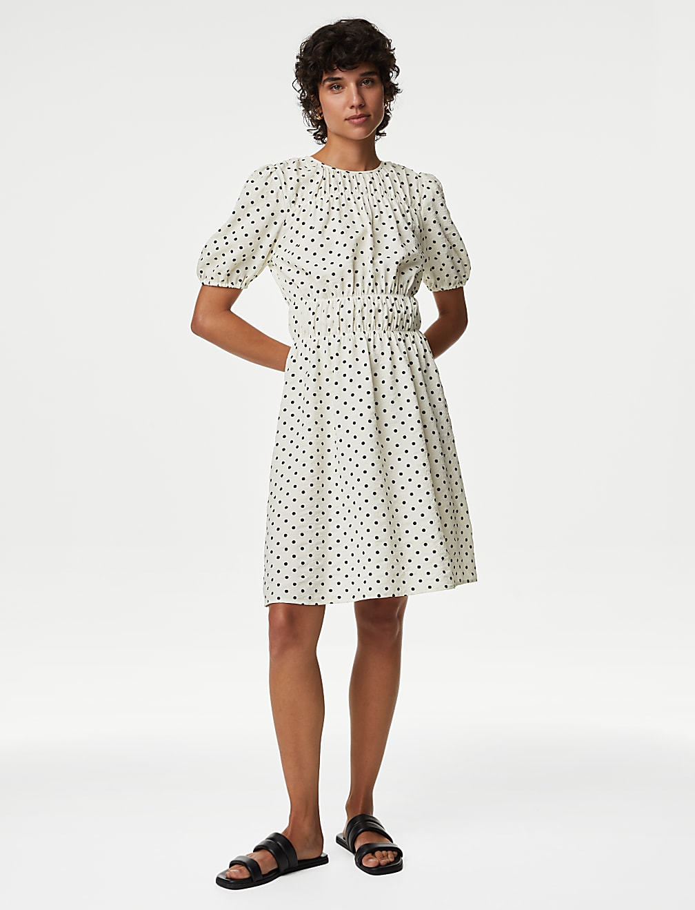Polka Dot Textured Mini Smock Dress