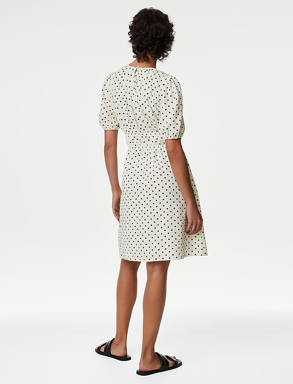 Polka Dot Textured Mini Smock Dress