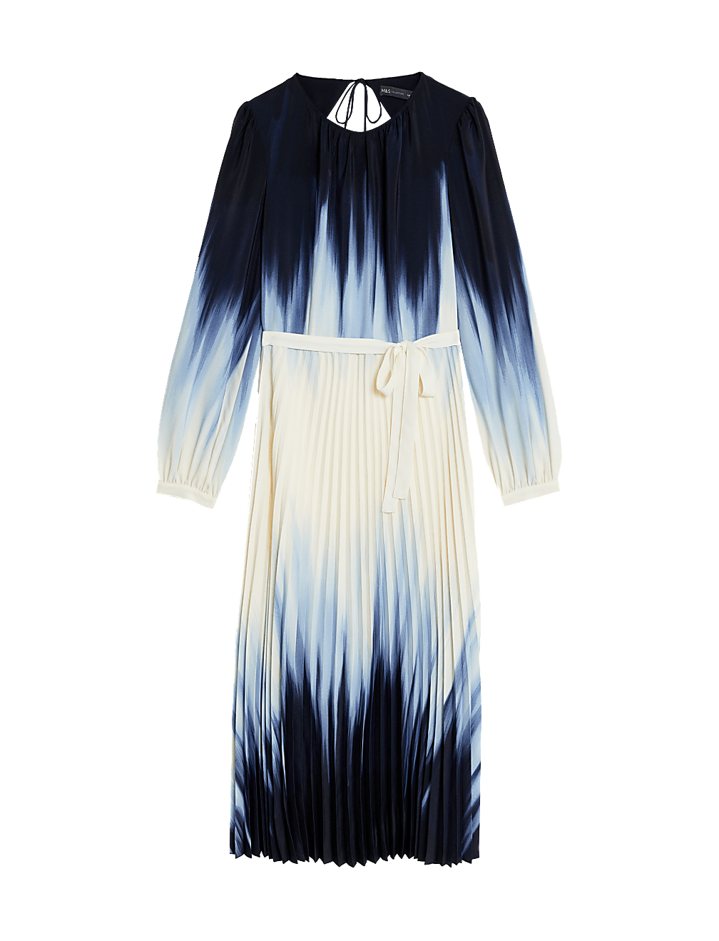 Ombre Tie Waist Pleated Midi Waisted Dress