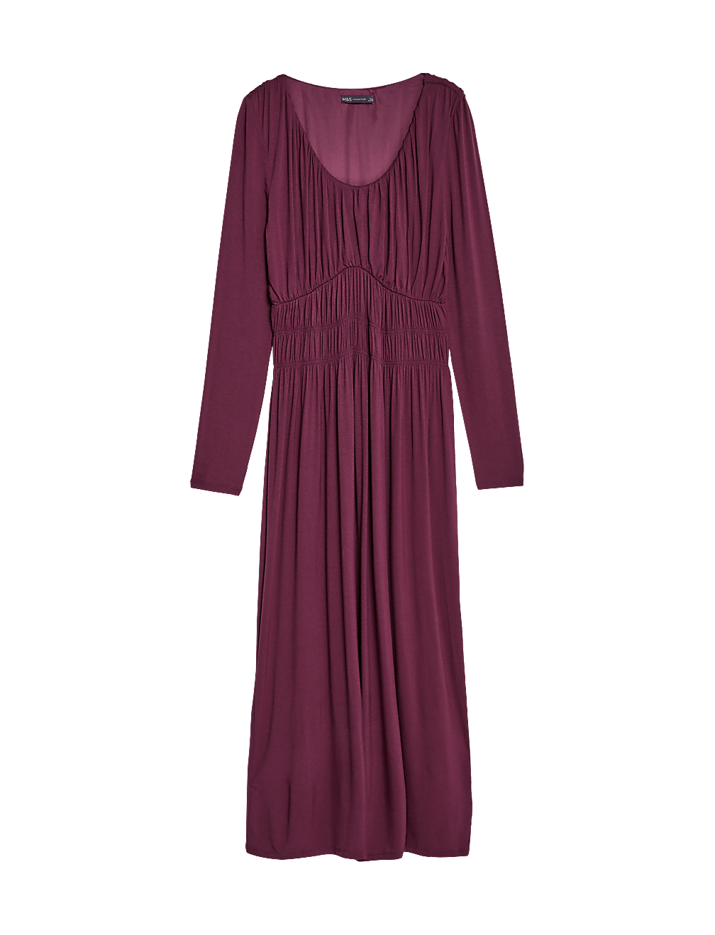 Round Neck Ruched Midi Smock Dress