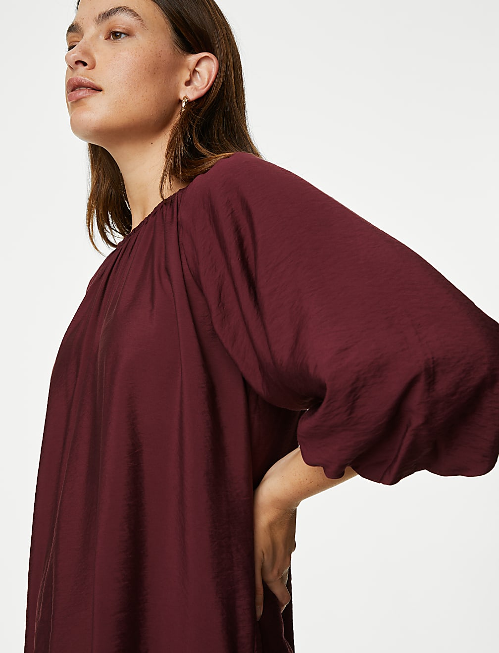 Puff Sleeve Knee Length Shift Dress