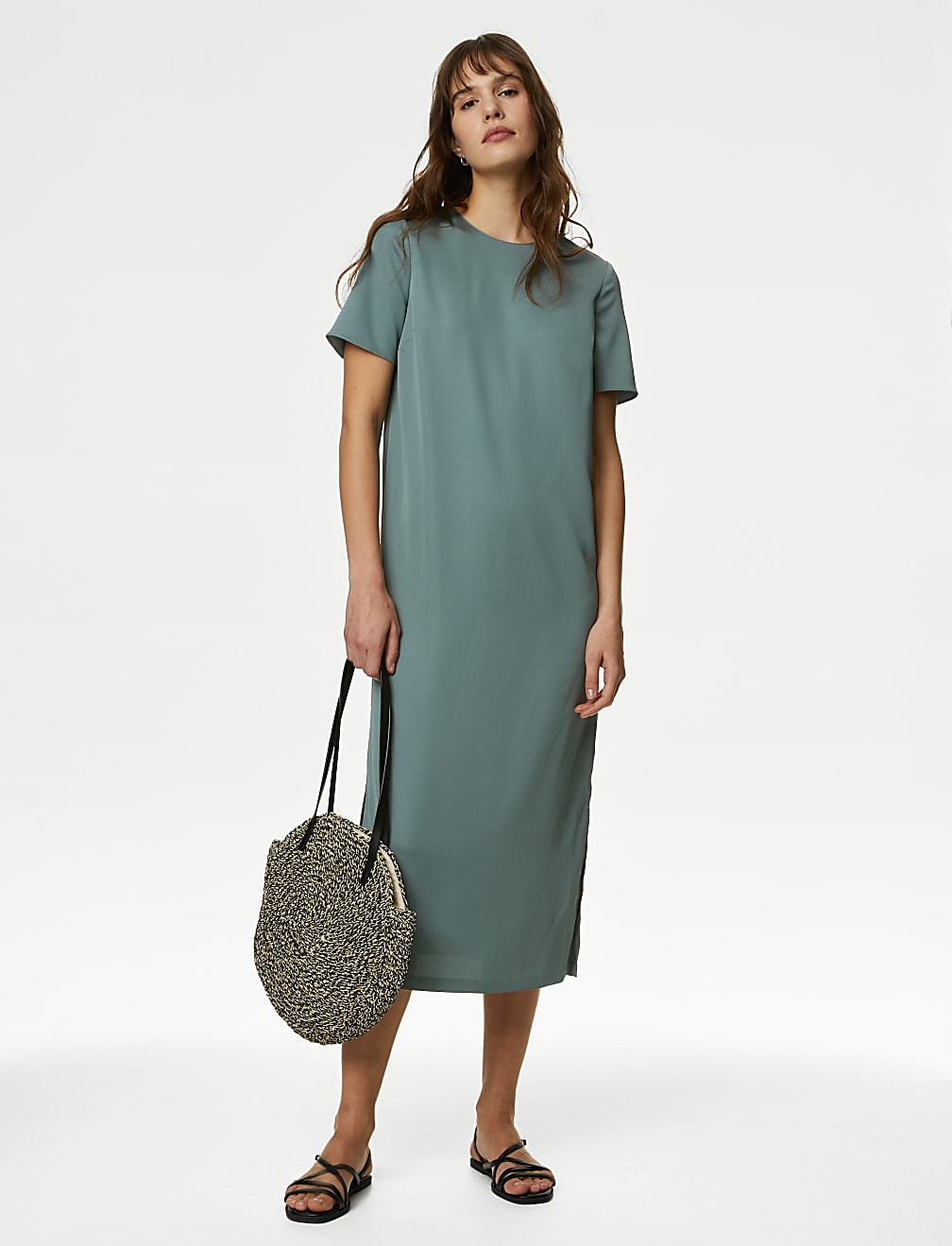 Satin Round Neck Midaxi Column Dress