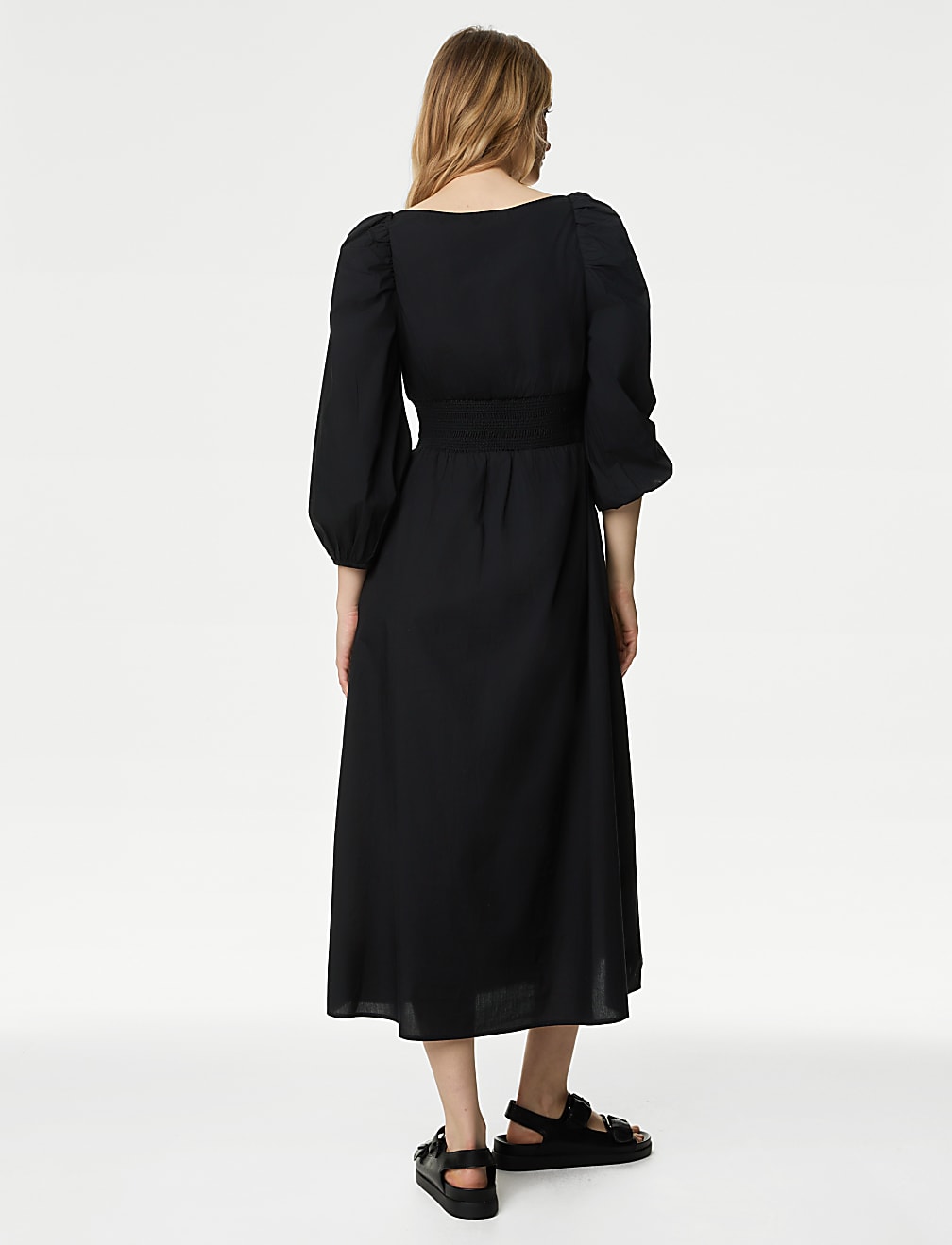 Pure Cotton Square Neck Midaxi Dress