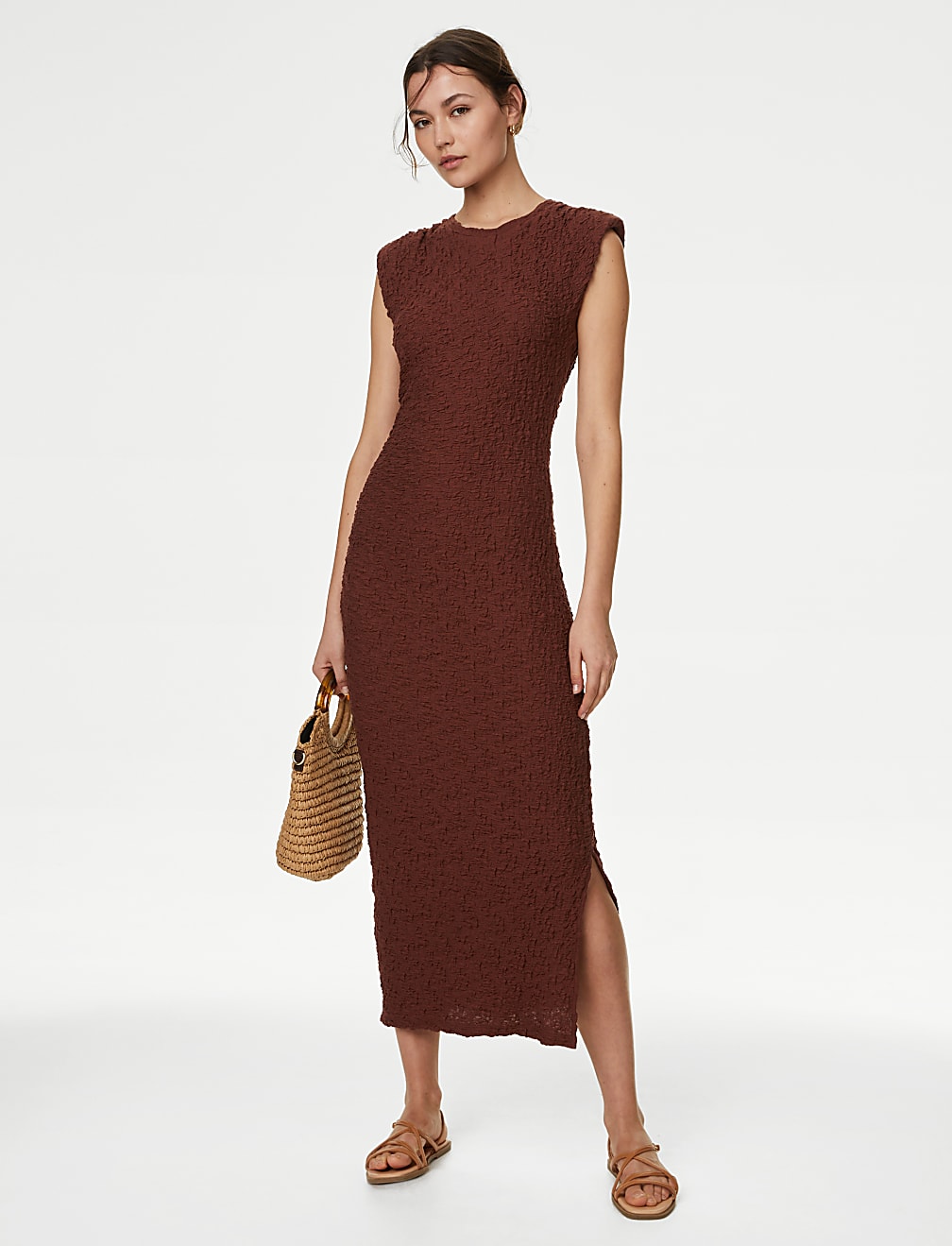 Cotton Rich Textured Midaxi Bodycon Dress