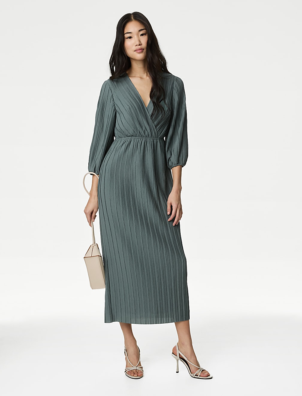 Buy Pleated V-Neck Midaxi Wrap Dress at Marks & Spencer image.