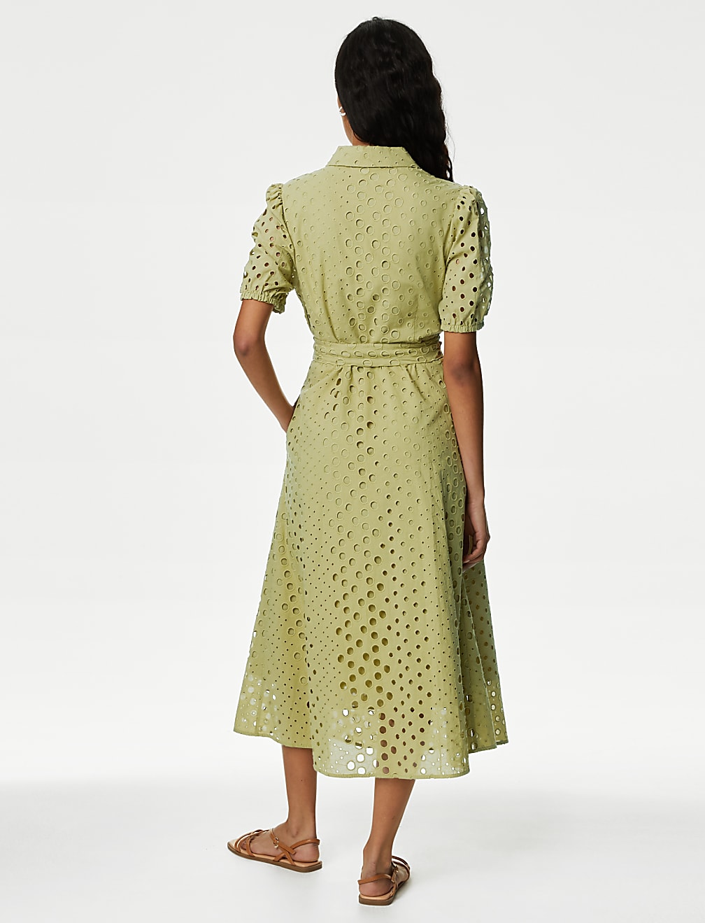 Pure Cotton Broderie Midi Shirt Dress