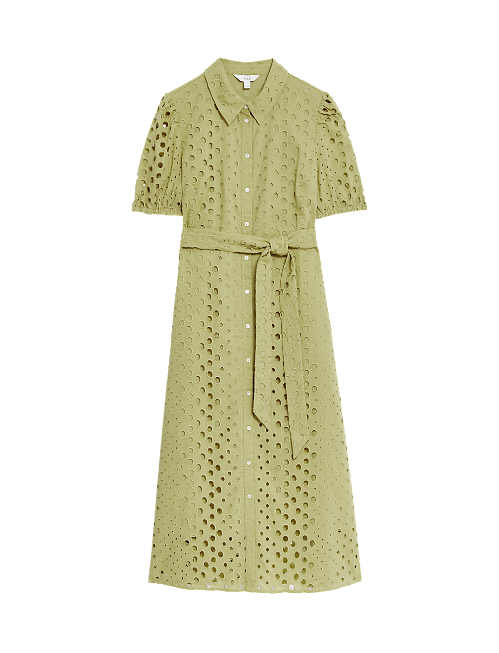 Pure Cotton Broderie Midi Shirt Dress