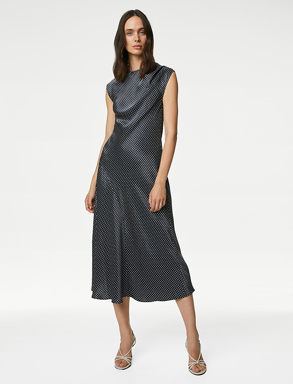 Satin Polka Dot Midi Column Dress