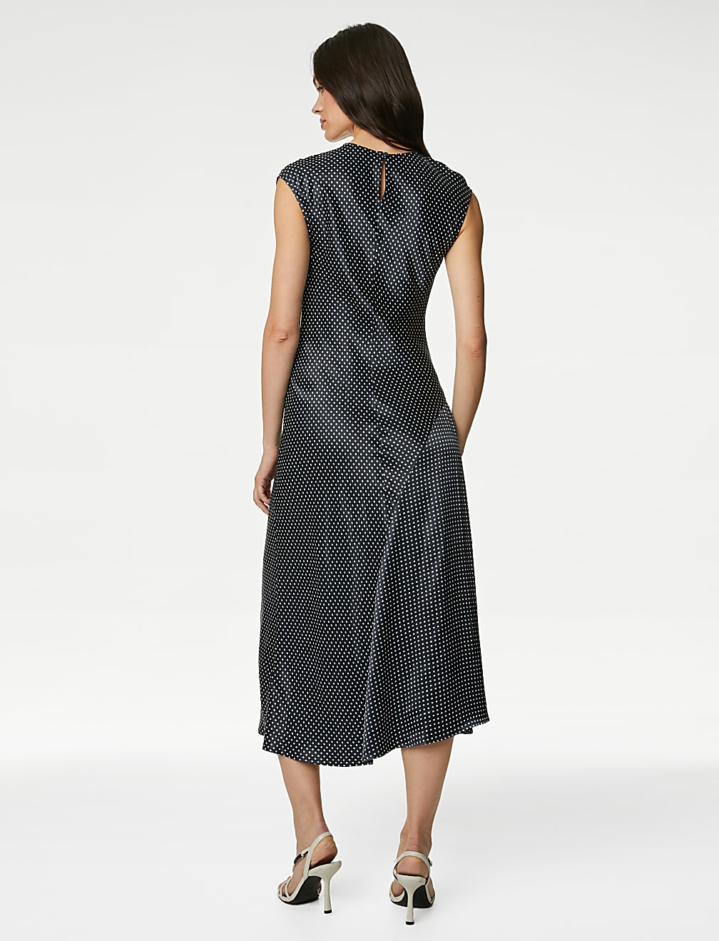 Satin Polka Dot Midi Column Dress