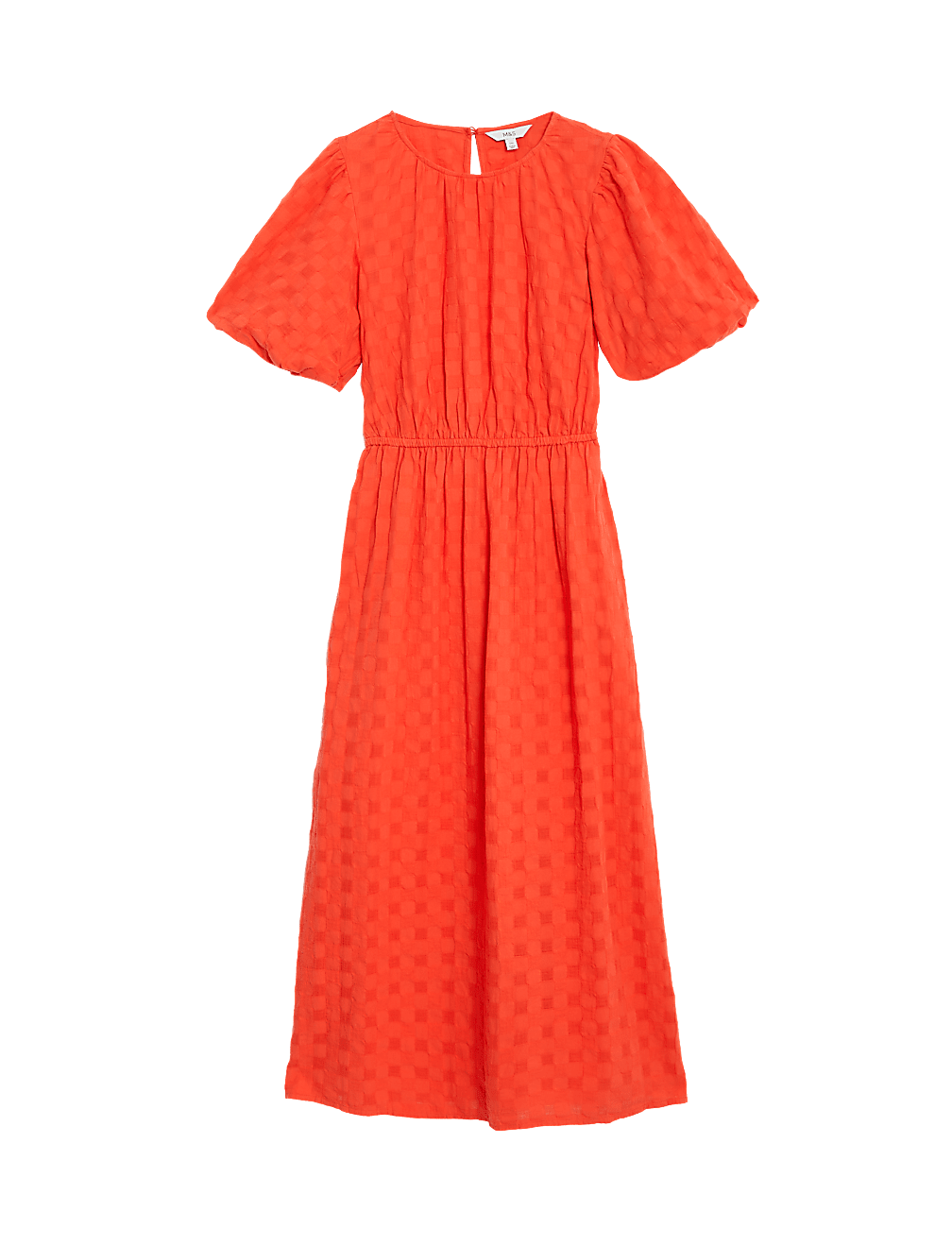 Pure Cotton Checked Midi Waisted Dress