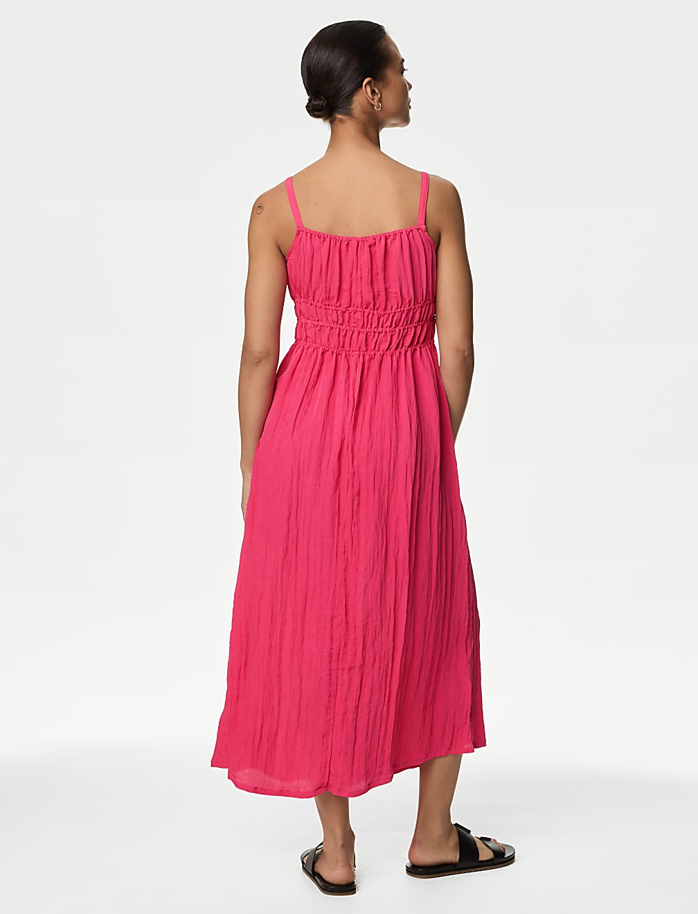 Crinkle Smocked Cami Midi Slip Dress