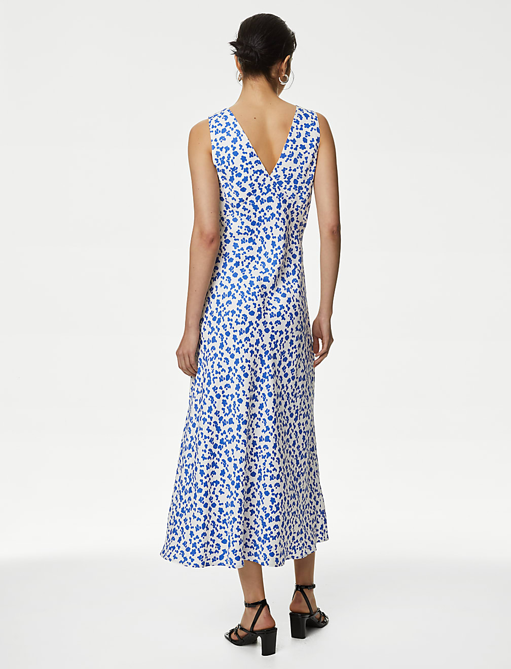 Lyocell Blend Floral V-Neck Midaxi Tea Dress
