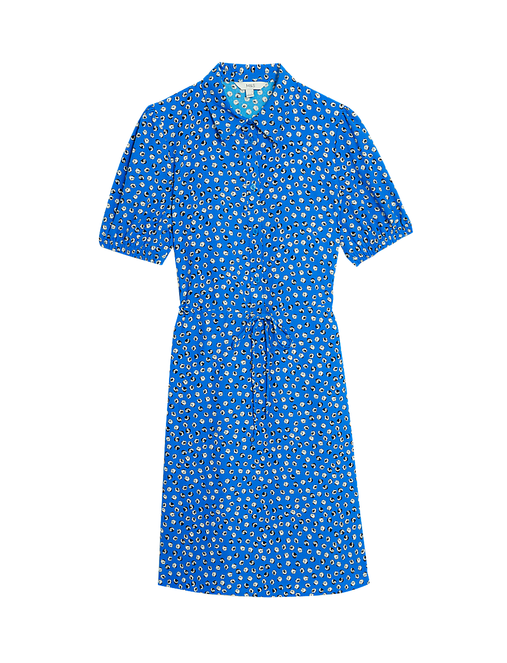 Printed Collared Tie Waist Mini Shirt Dress