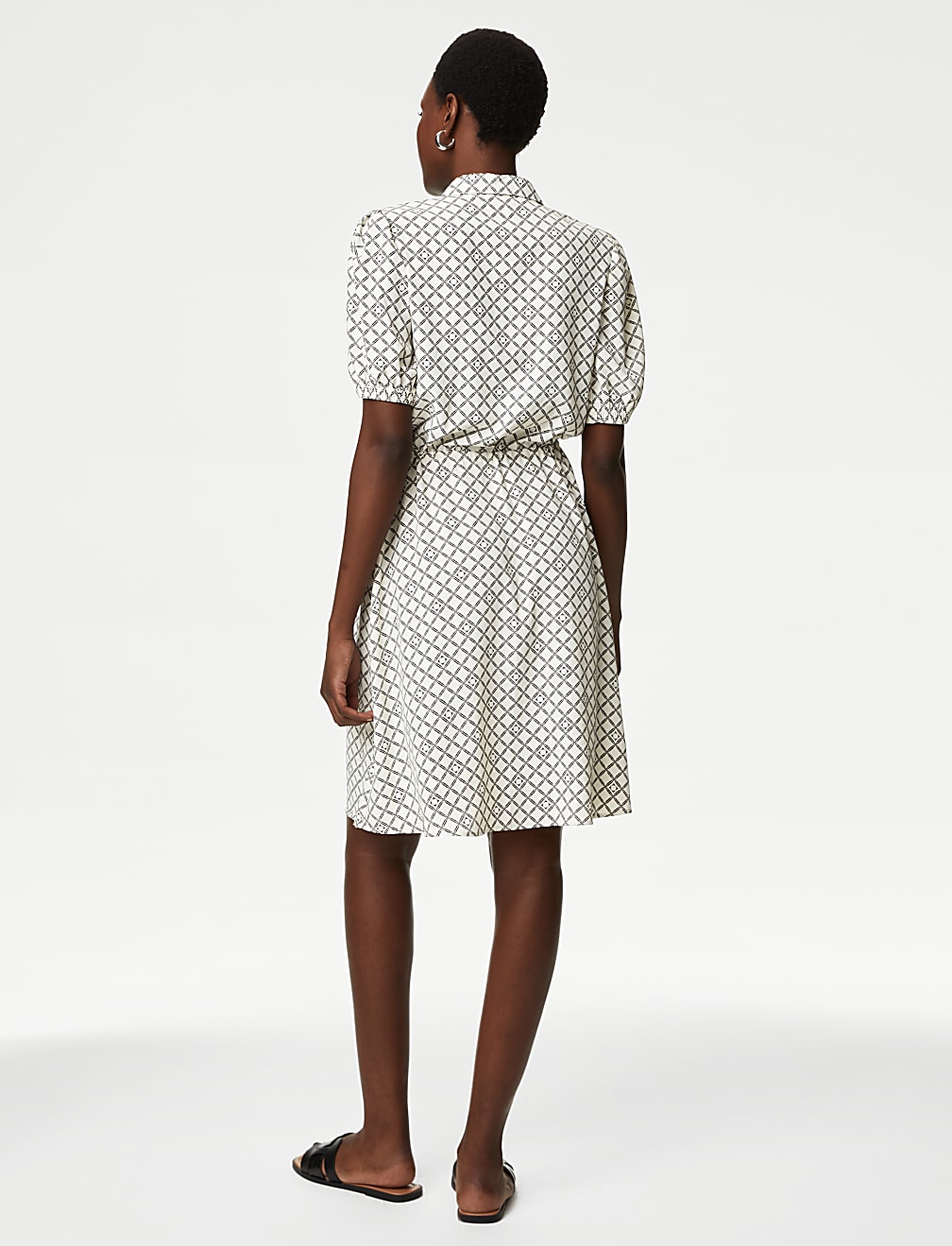 Printed Collared Tie Waist Mini Shirt Dress