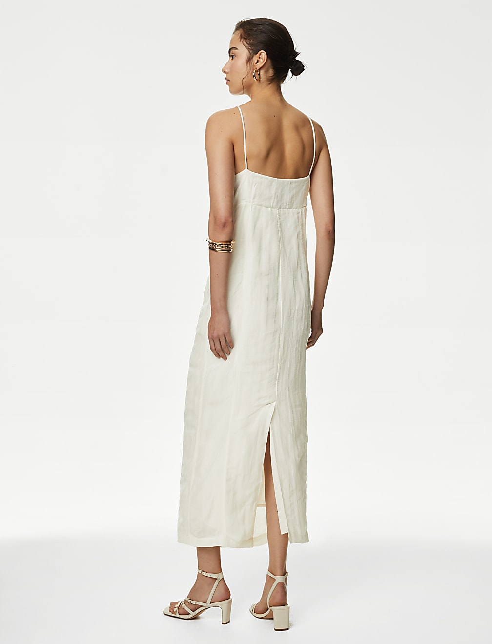 Linen Blend Embellished Midaxi Column Dress
