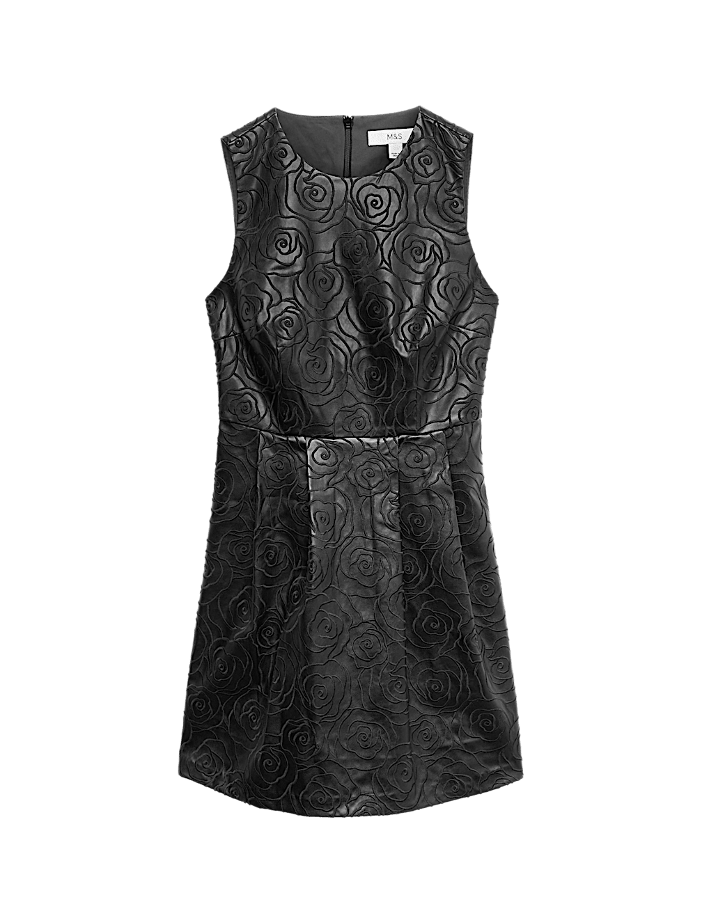 Faux Leather Embossed Crew Neck Mini Smock Dress