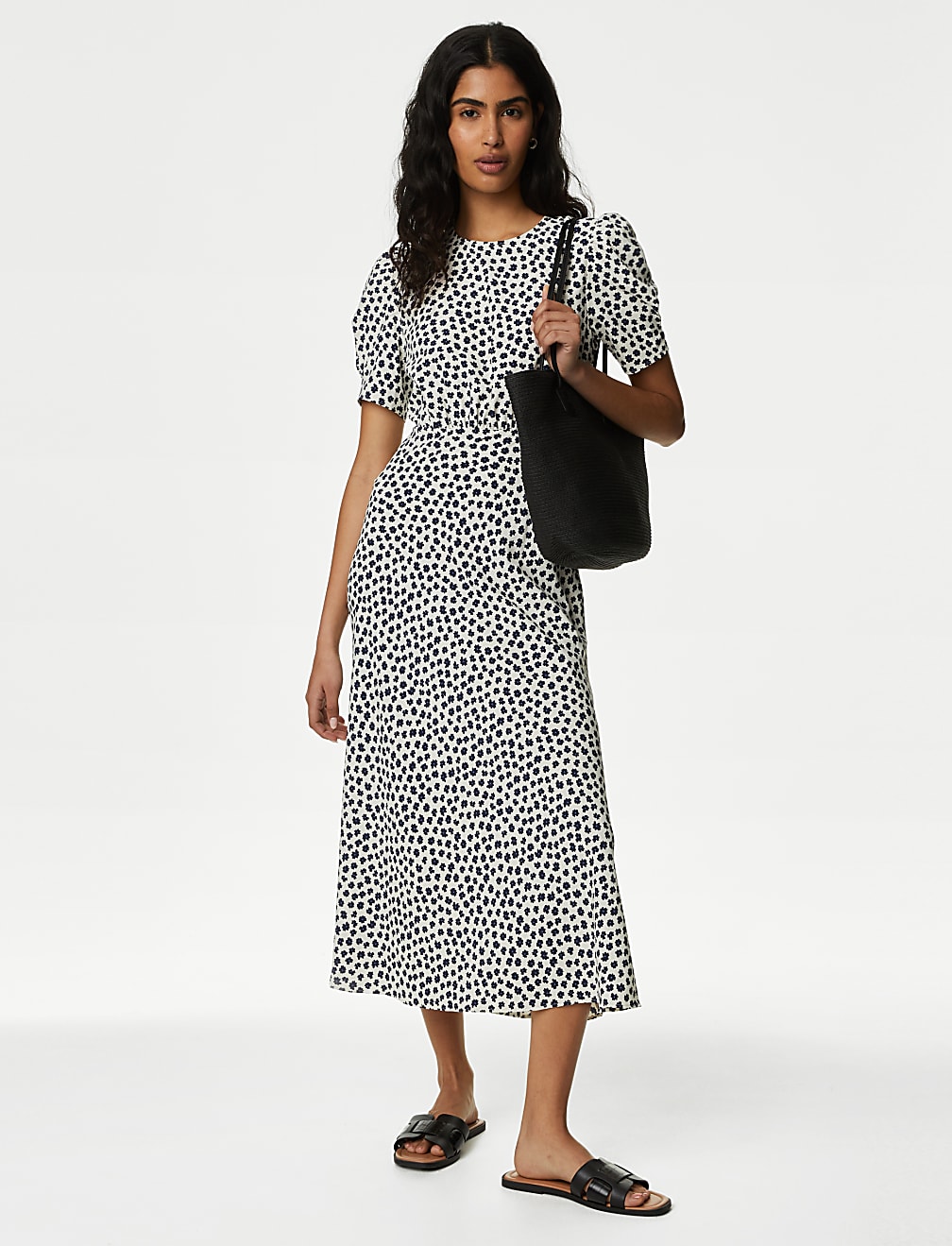 Printed Puff Sleeve Midaxi Tea Dress