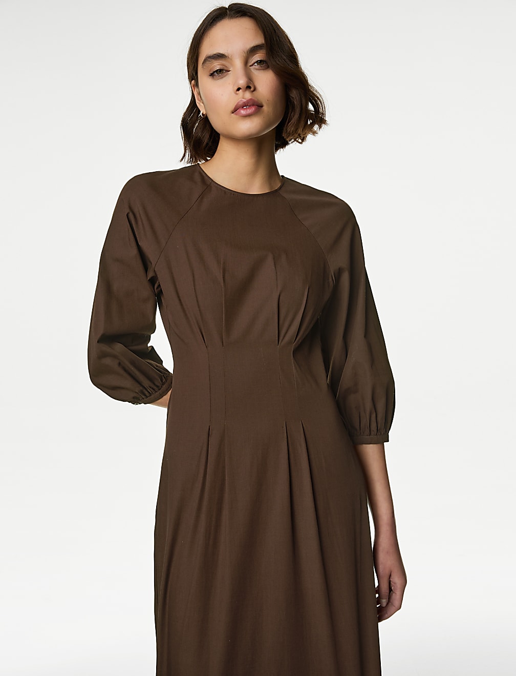 Pure Cotton Round Neck Midaxi Waisted Dress