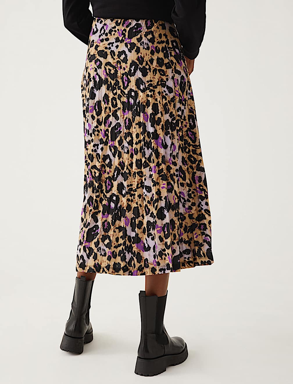 Jersey Animal Print Pleated Midi Skirt