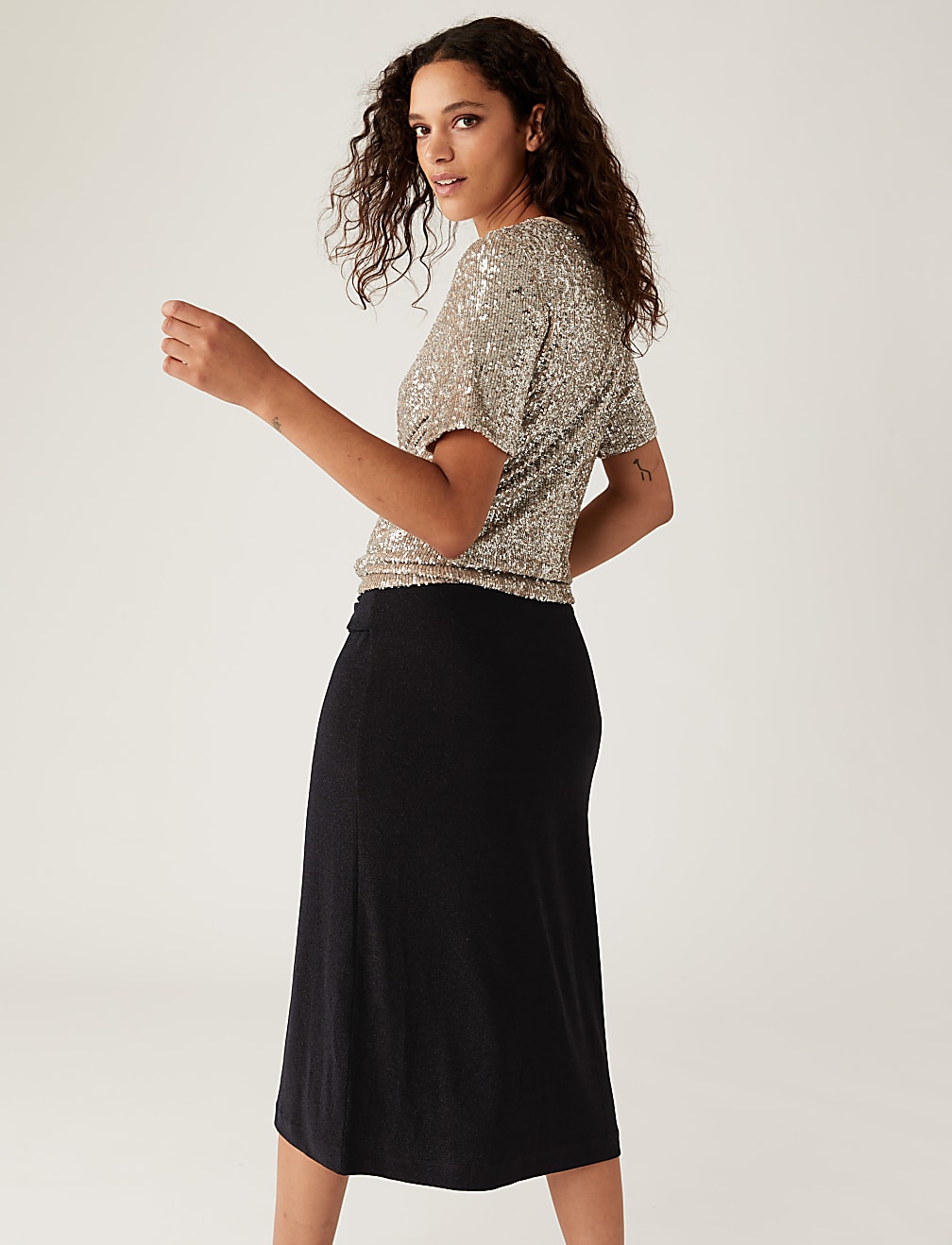 Jersey Sparkly Knotted Midi Pencil Skirt
