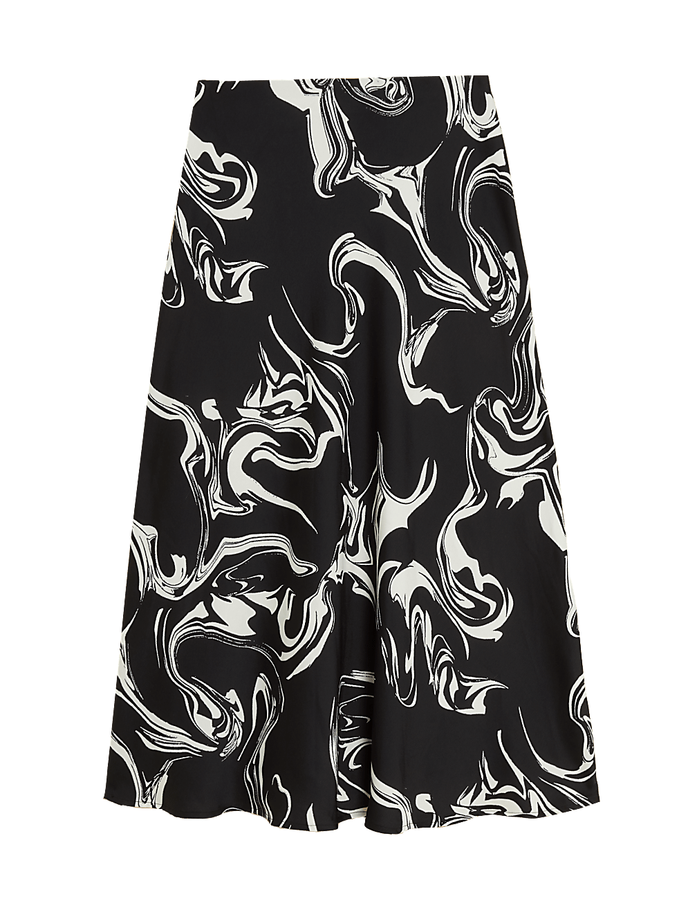 Satin Marble Print Midi Slip Skirt