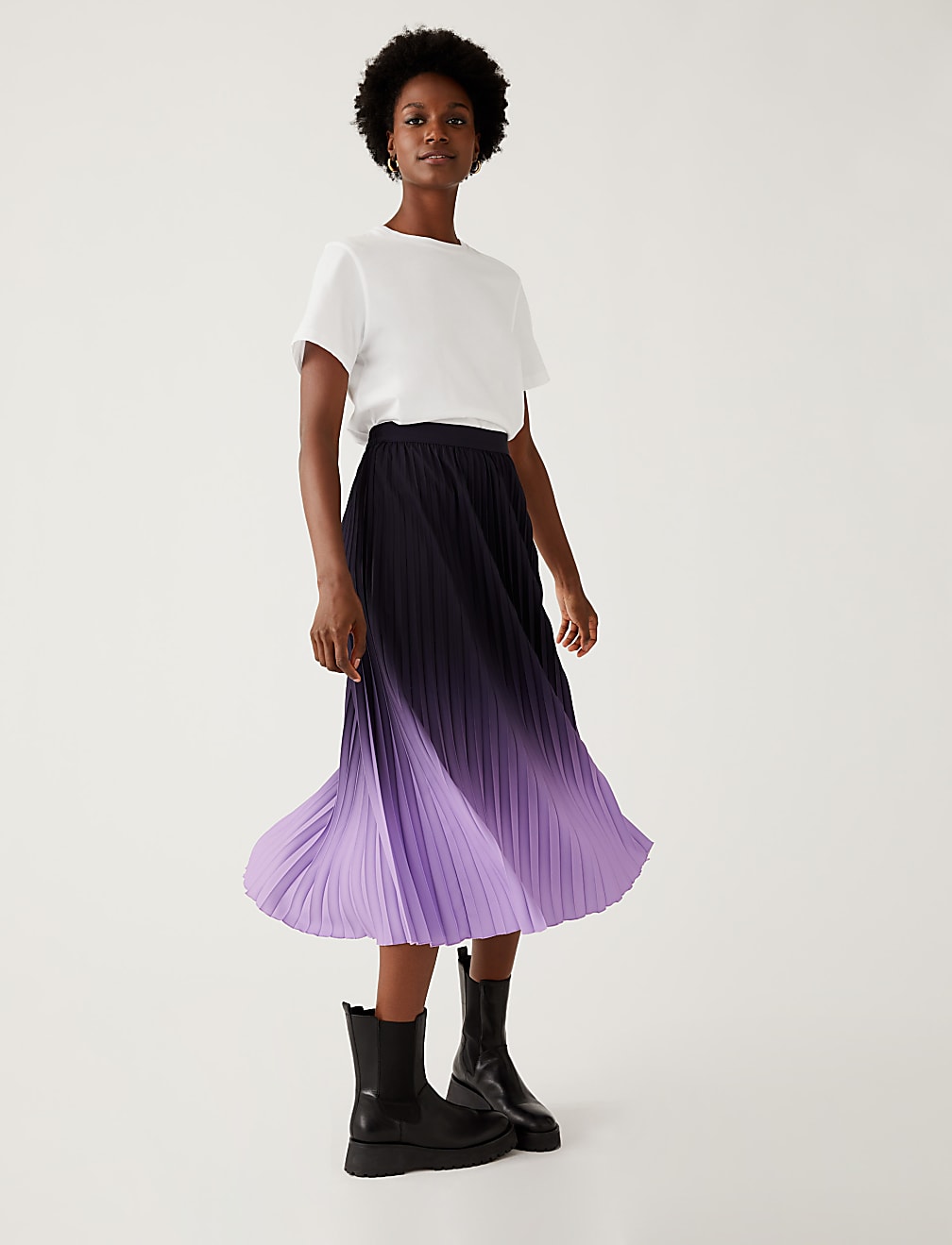 Ombre Pleated Midaxi Skirt