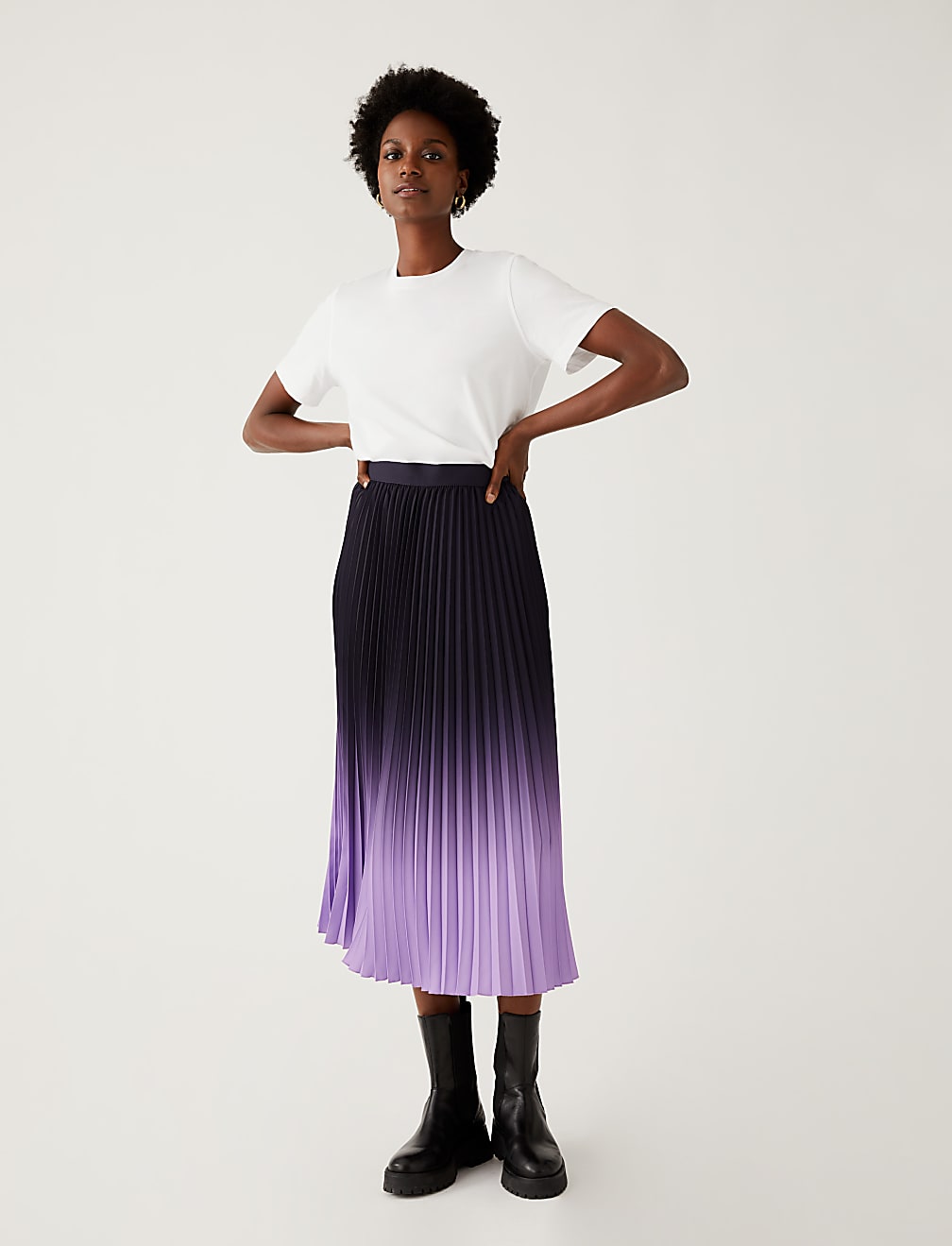Ombre Pleated Midaxi Skirt