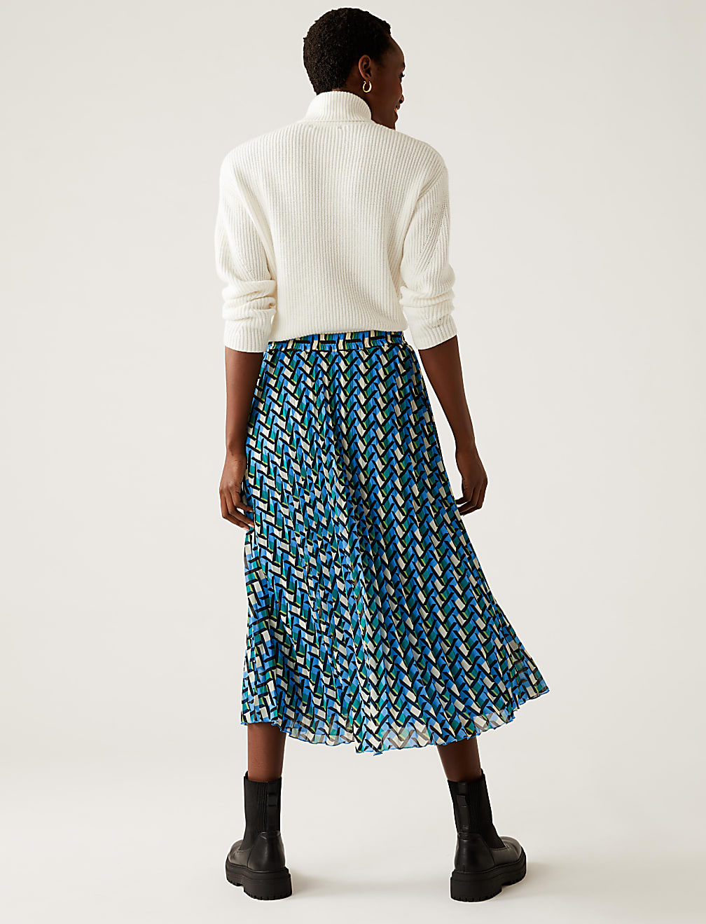 Geometric Pleated Midaxi Skirt