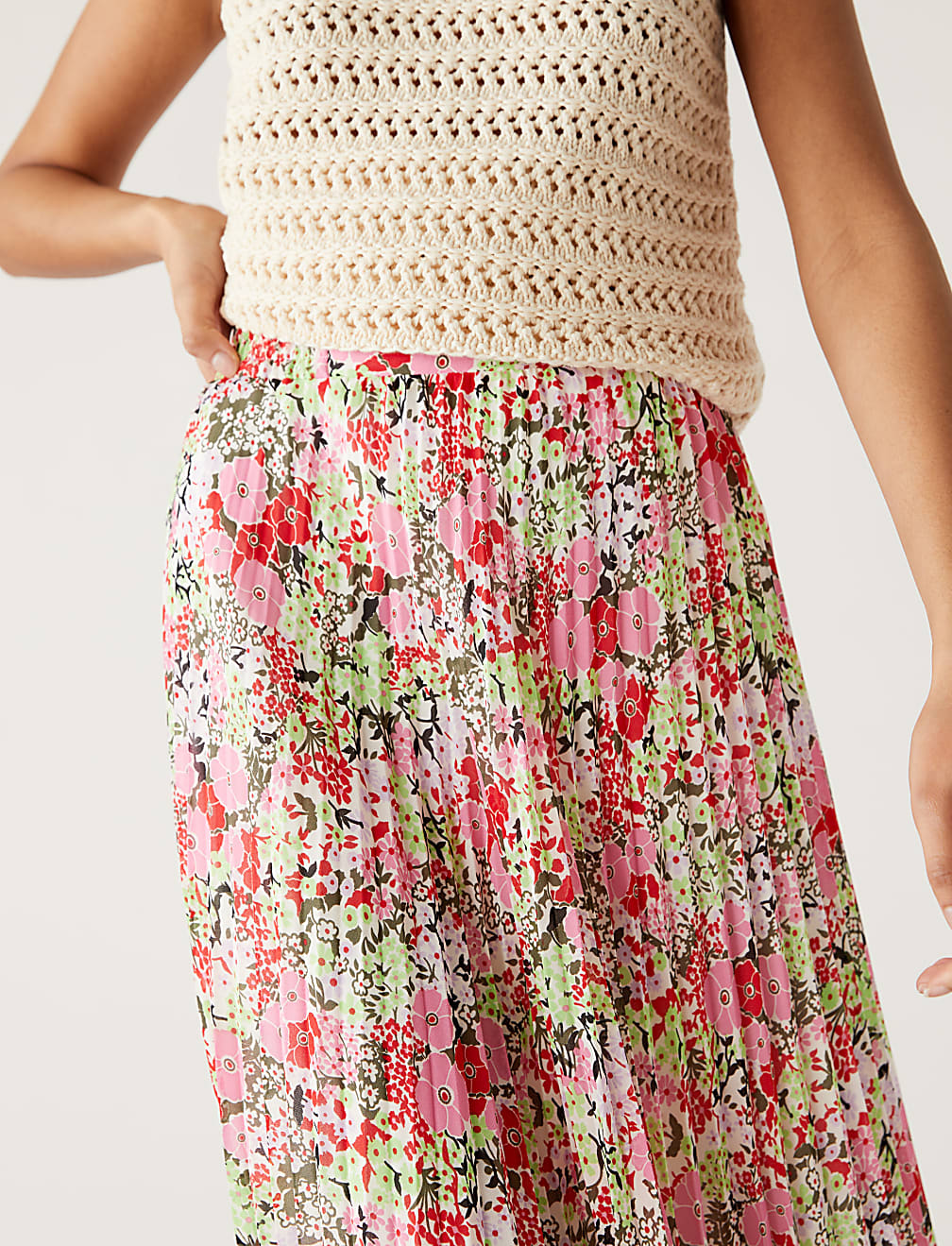 Printed Pleated Midaxi Skirt