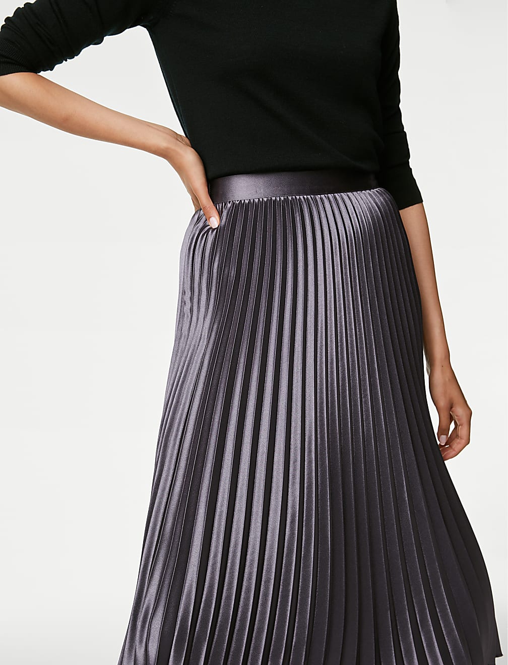 Satin Pleated Midaxi Skirt
