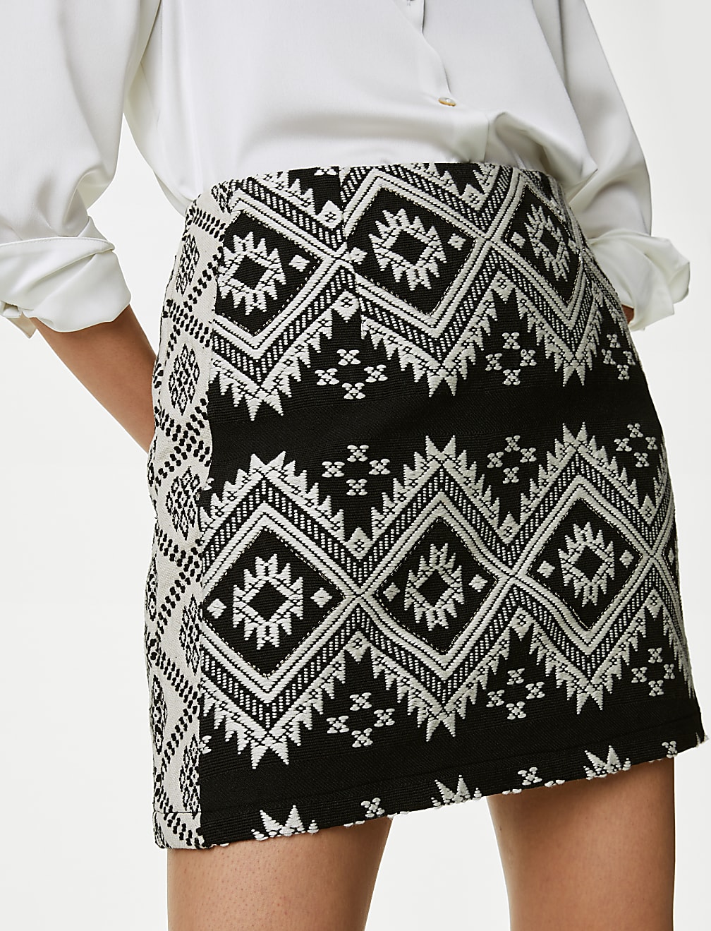 Cotton Blend Jacquard Mini A-Line Skirt