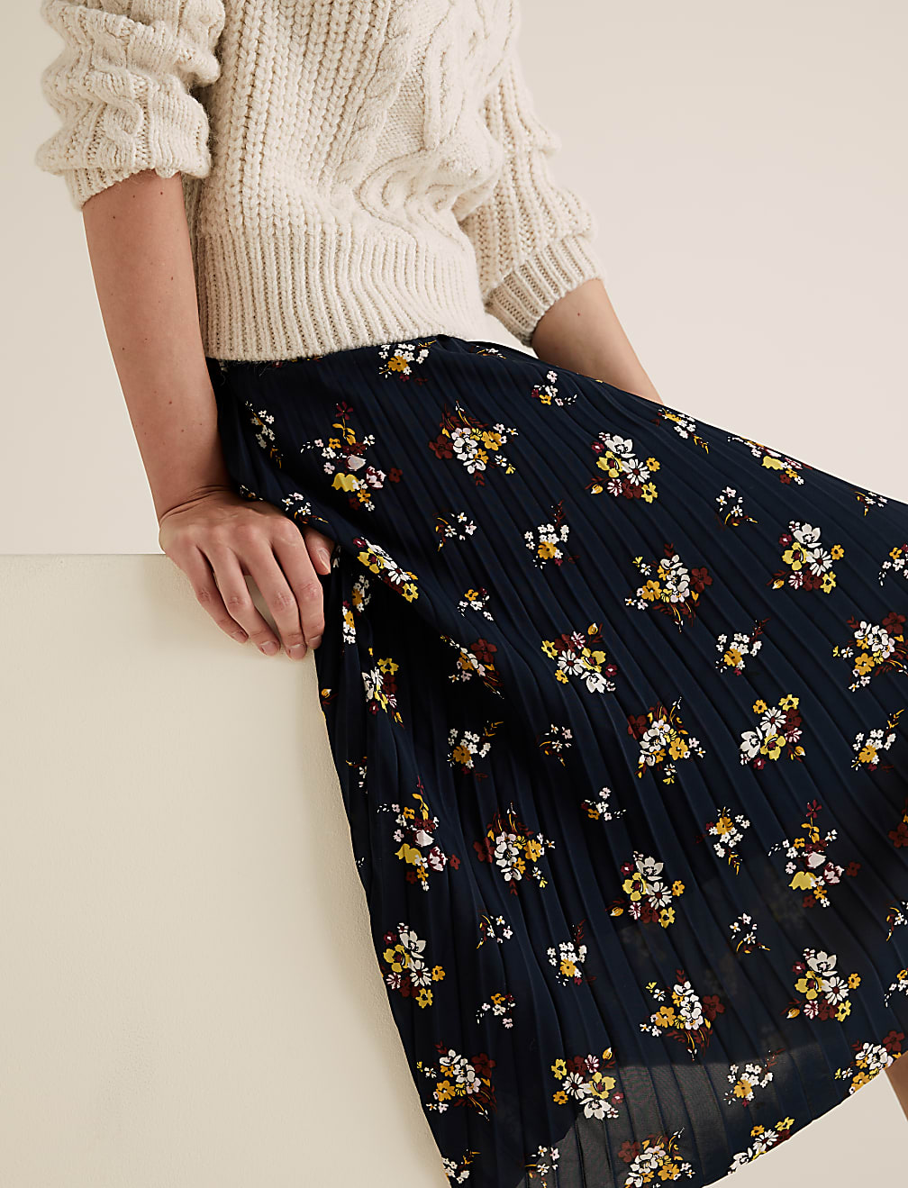 Floral Pleated Midi Skirt