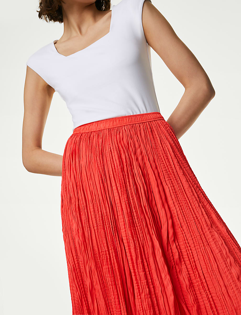 Textured Pleated Midi Skirt