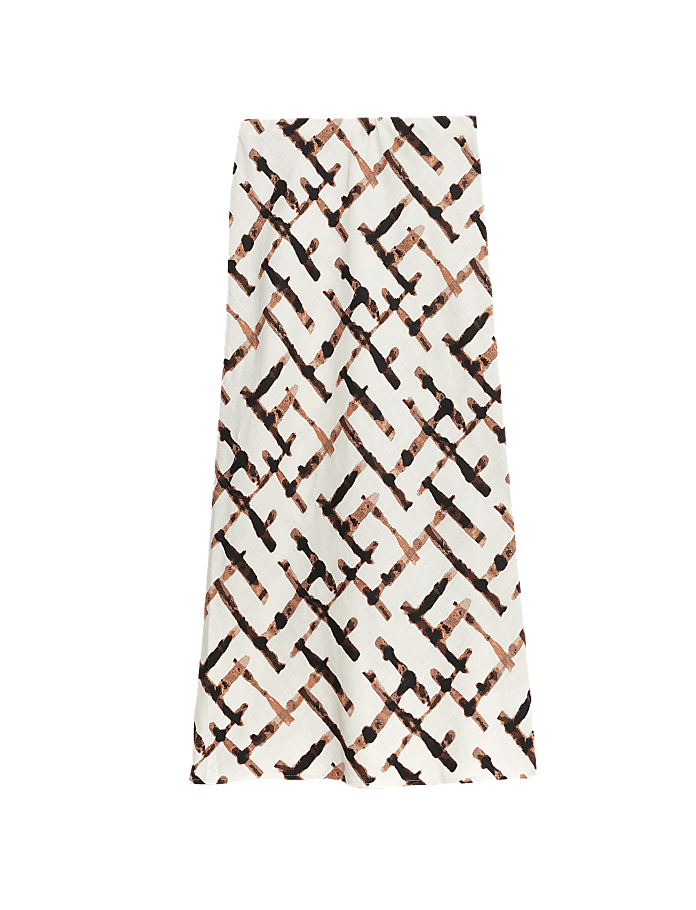 Linen Blend Printed Maxi Slip Skirt