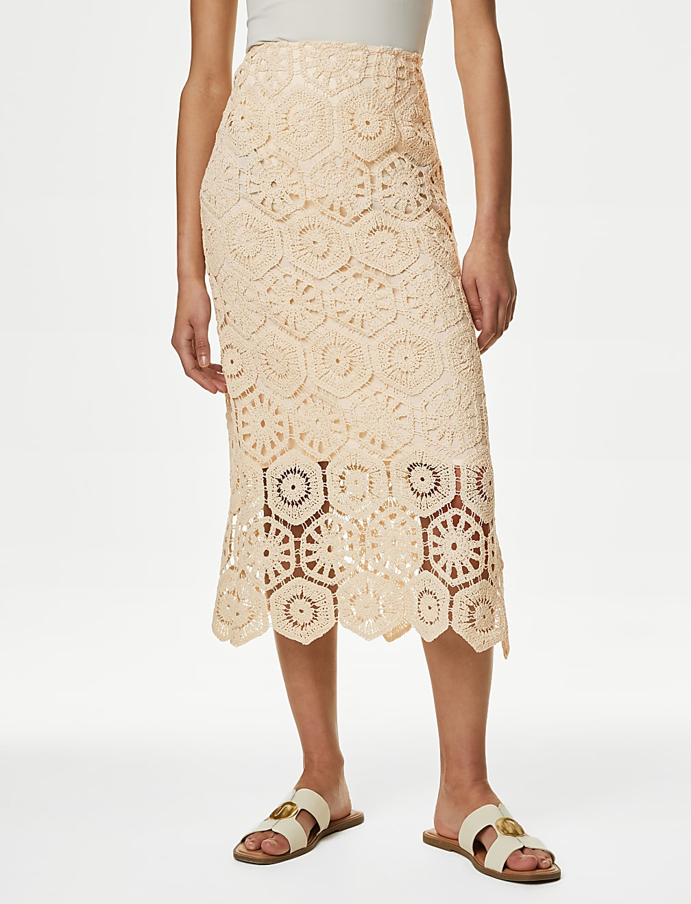 Cotton Rich Knitted Midi Column Skirt