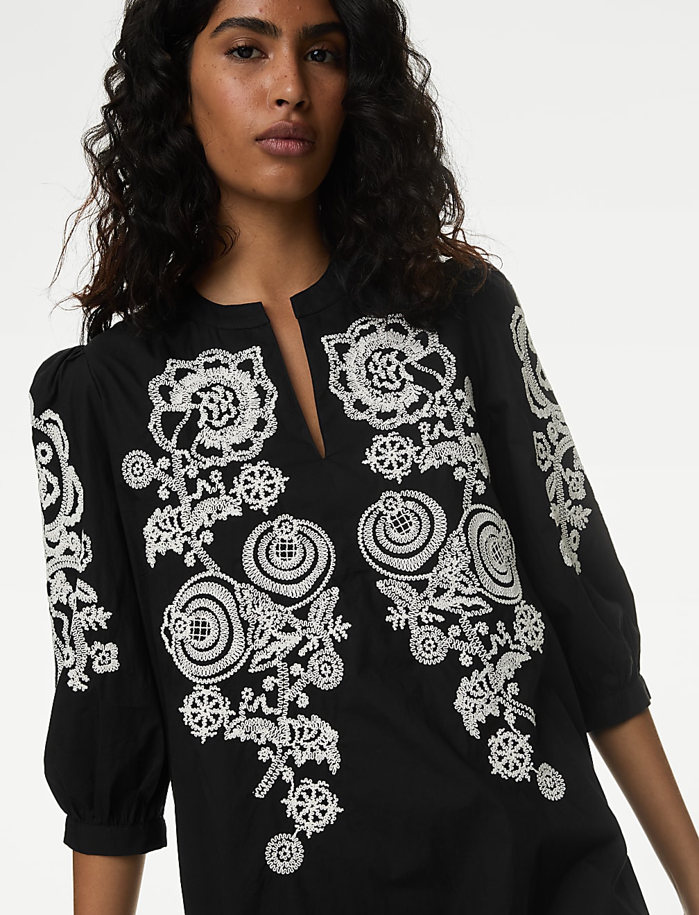 Pure Cotton Embroidered Mini Smock Dress
