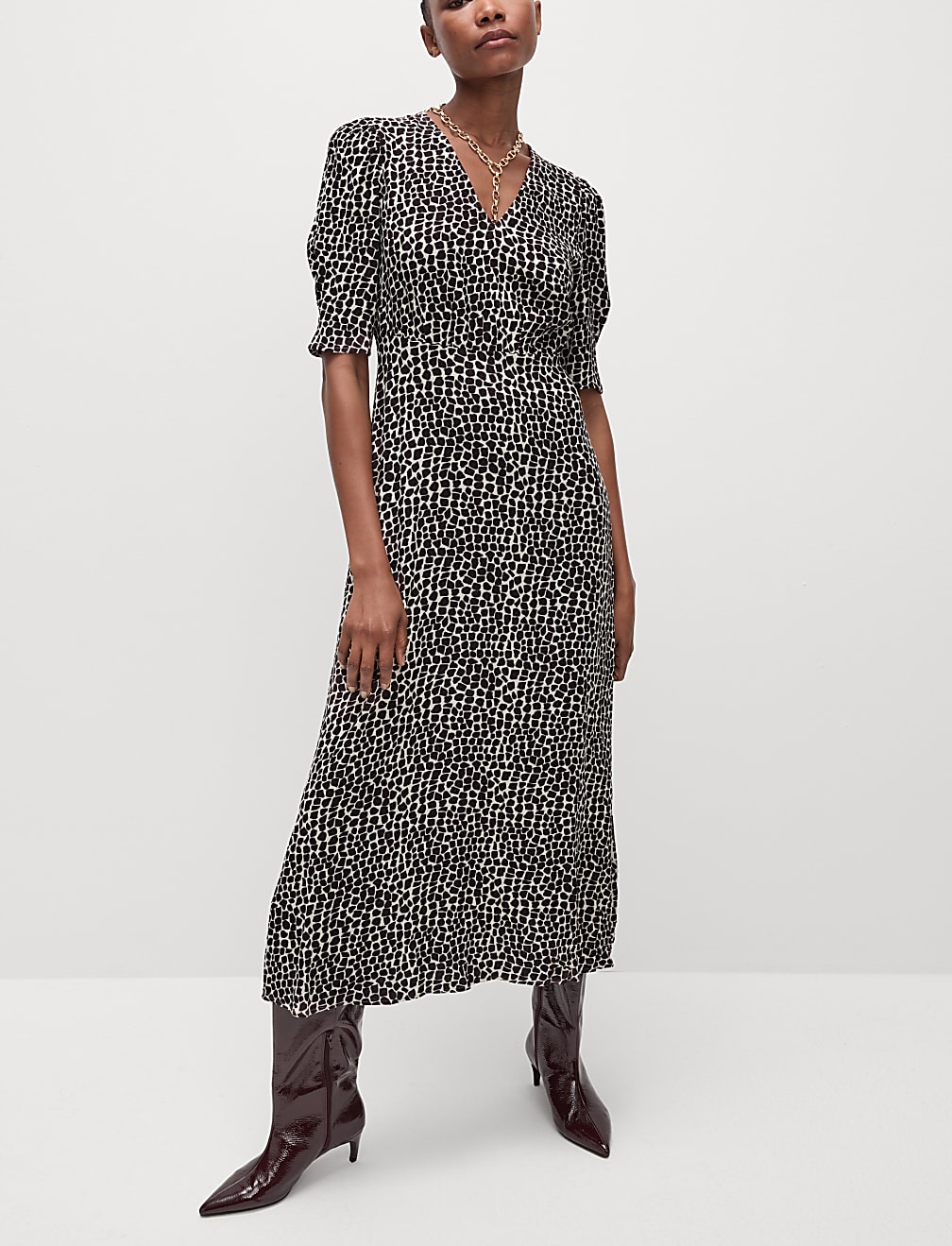 Printed V-Neck Midaxi Tea Dress